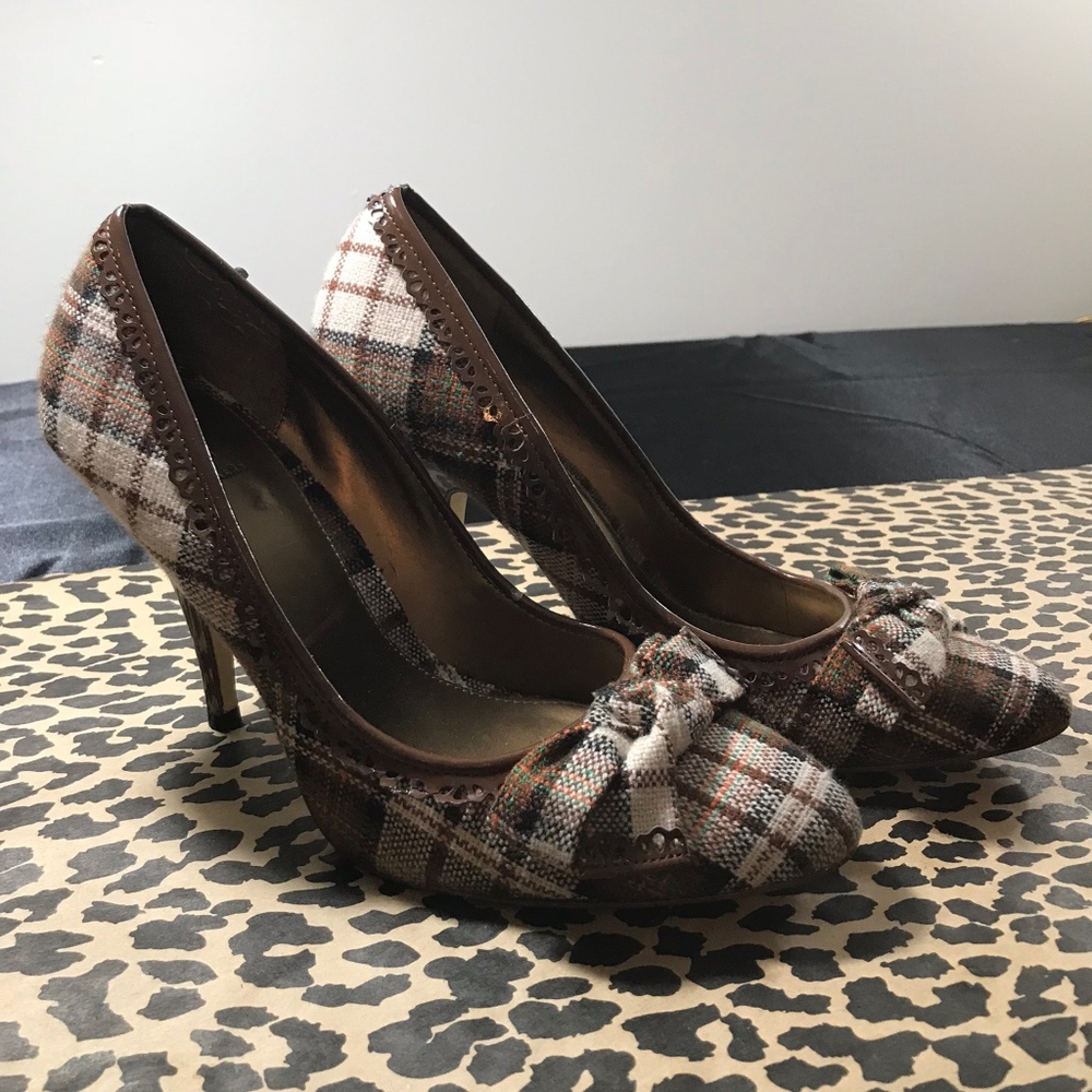 Bakers Brown Plaid Heels